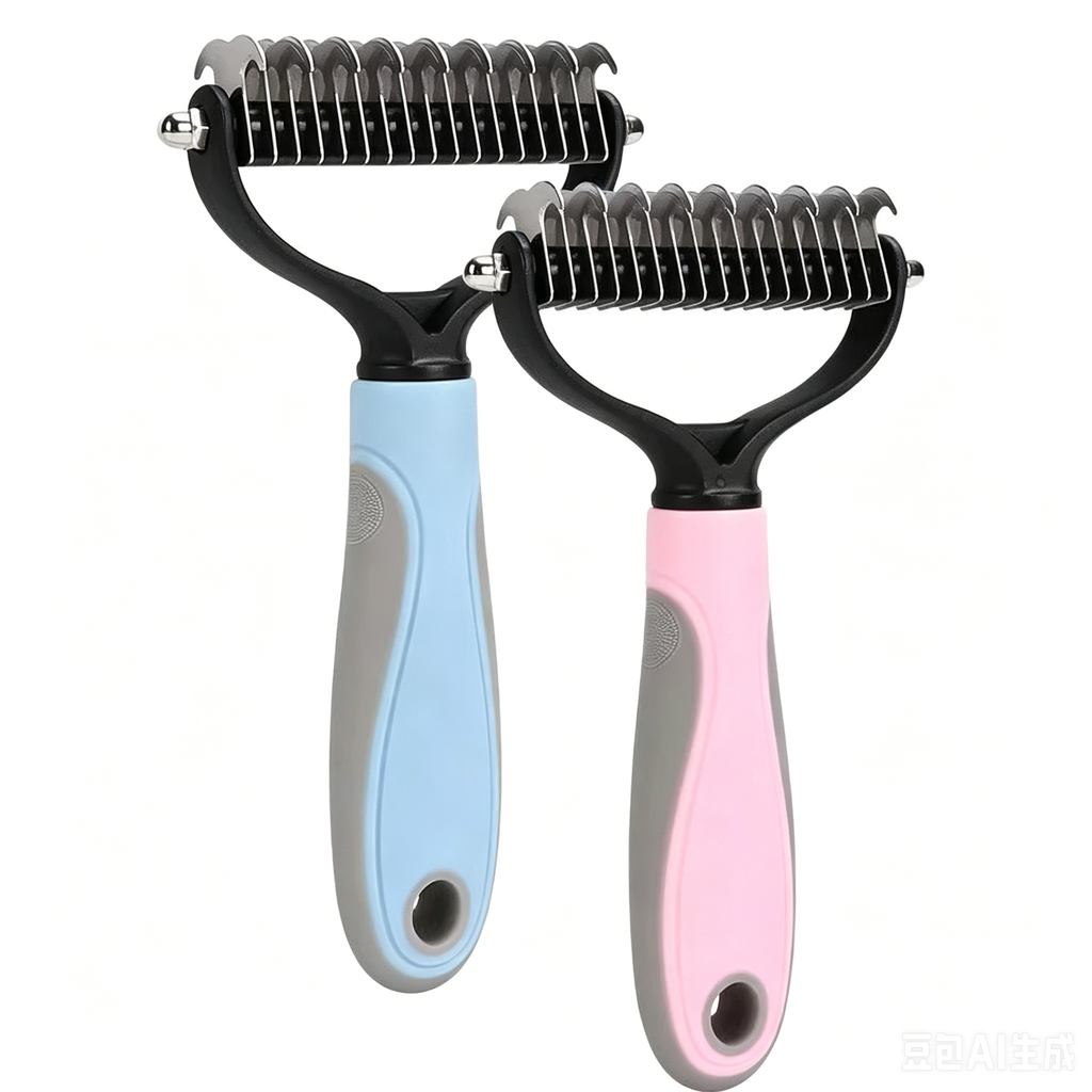 Double-Sided Pet Dematting Comb for Dogs Cats, Professional Undercoat Rake Deshedding Brush, Mat Remover Grooming Tool for Medium Long Thick Curly Hair, Safe & Gentle No Skin Hurt, Non-Slip Grip