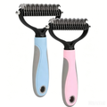 Double-Sided Pet Dematting Comb for Dogs Cats, Professional Undercoat Rake Deshedding Brush, Mat Remover Grooming Tool for Medium Long Thick Curly Hair, Safe & Gentle No Skin Hurt, Non-Slip Grip