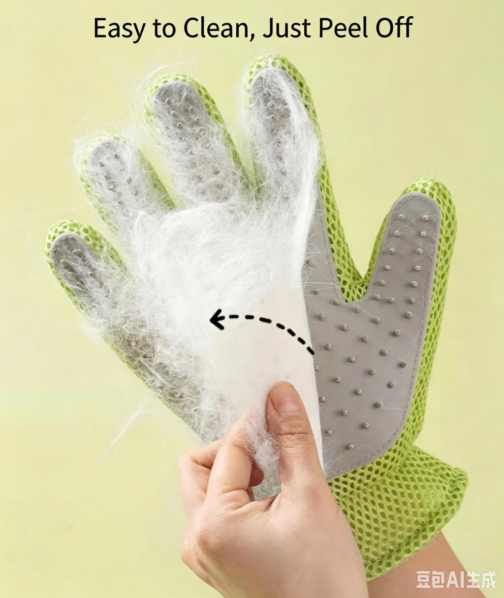 Pet Grooming Glove, Silicone Hair Remover Brush for Cats & Dogs, Gentle Massage Deshedding Mitt for Bathing, Effective Capture Loose Fur Cleaning Tool