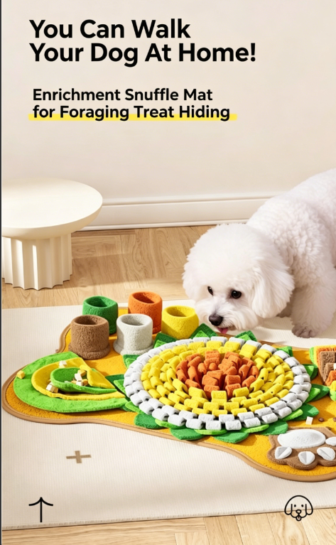 Bone Shape Dog Snuffle Mat, Interactive Foraging Feeding Toy with Squeaky Design, Enrichment Slow Feeder Sniffing Pad for Stress Relief, Boredom Relief, Burn Energy, Suitable for Small Medium Dogs