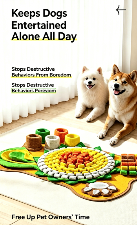 Bone Shape Dog Snuffle Mat, Interactive Foraging Feeding Toy with Squeaky Design, Enrichment Slow Feeder Sniffing Pad for Stress Relief, Boredom Relief, Burn Energy, Suitable for Small Medium Dogs