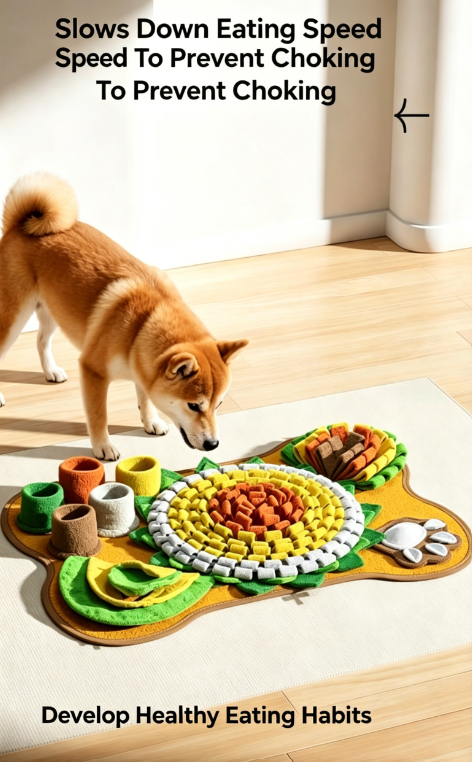 Bone Shape Dog Snuffle Mat, Interactive Foraging Feeding Toy with Squeaky Design, Enrichment Slow Feeder Sniffing Pad for Stress Relief, Boredom Relief, Burn Energy, Suitable for Small Medium Dogs
