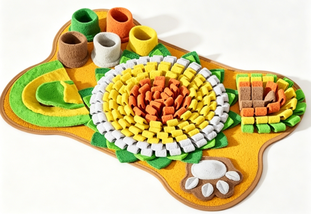Bone Shape Dog Snuffle Mat, Interactive Foraging Feeding Toy with Squeaky Design, Enrichment Slow Feeder Sniffing Pad for Stress Relief, Boredom Relief, Burn Energy, Suitable for Small Medium Dogs