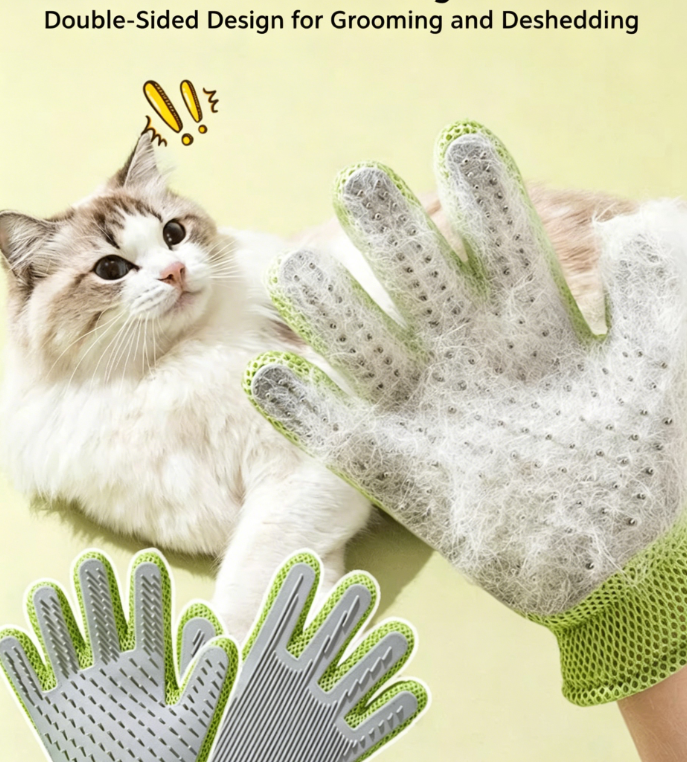 Pet Grooming Glove, Silicone Hair Remover Brush for Cats & Dogs, Gentle Massage Deshedding Mitt for Bathing, Effective Capture Loose Fur Cleaning Tool