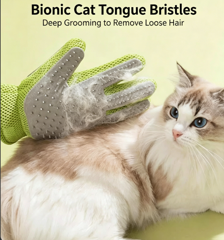 Pet Grooming Glove, Silicone Hair Remover Brush for Cats & Dogs, Gentle Massage Deshedding Mitt for Bathing, Effective Capture Loose Fur Cleaning Tool