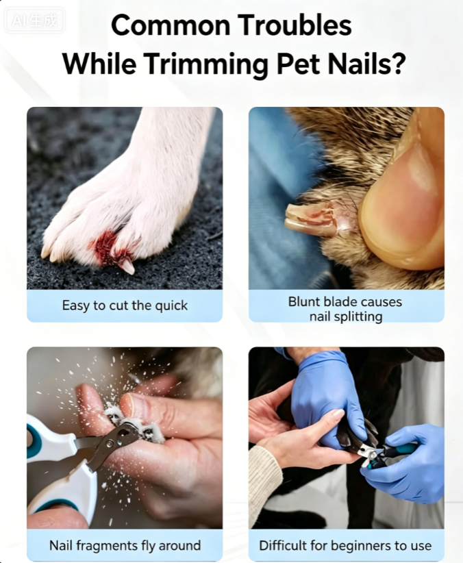 Pet Nail Clippers with LED Light, Stainless Steel Safe Nail Trimmer for Cats & Dogs, Pet Grooming Cleaning