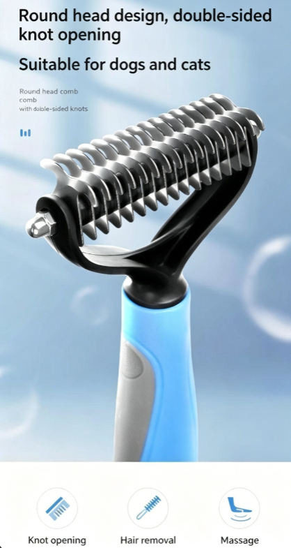 Double-Sided Pet Dematting Comb for Dogs Cats, Professional Undercoat Rake Deshedding Brush, Mat Remover Grooming Tool for Medium Long Thick Curly Hair, Safe & Gentle No Skin Hurt, Non-Slip Grip