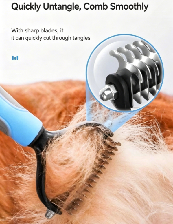 Double-Sided Pet Dematting Comb for Dogs Cats, Professional Undercoat Rake Deshedding Brush, Mat Remover Grooming Tool for Medium Long Thick Curly Hair, Safe & Gentle No Skin Hurt, Non-Slip Grip