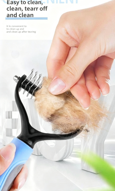 Double-Sided Pet Dematting Comb for Dogs Cats, Professional Undercoat Rake Deshedding Brush, Mat Remover Grooming Tool for Medium Long Thick Curly Hair, Safe & Gentle No Skin Hurt, Non-Slip Grip