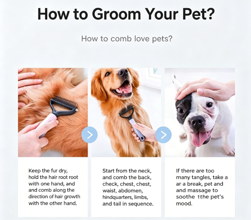 Double-Sided Pet Dematting Comb for Dogs Cats, Professional Undercoat Rake Deshedding Brush, Mat Remover Grooming Tool for Medium Long Thick Curly Hair, Safe & Gentle No Skin Hurt, Non-Slip Grip
