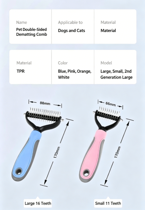 Double-Sided Pet Dematting Comb for Dogs Cats, Professional Undercoat Rake Deshedding Brush, Mat Remover Grooming Tool for Medium Long Thick Curly Hair, Safe & Gentle No Skin Hurt, Non-Slip Grip