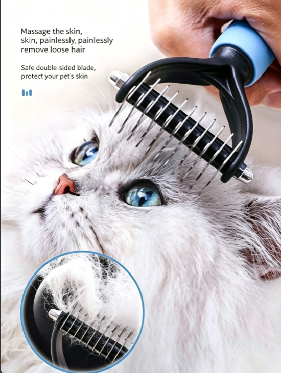 Double-Sided Pet Dematting Comb for Dogs Cats, Professional Undercoat Rake Deshedding Brush, Mat Remover Grooming Tool for Medium Long Thick Curly Hair, Safe & Gentle No Skin Hurt, Non-Slip Grip