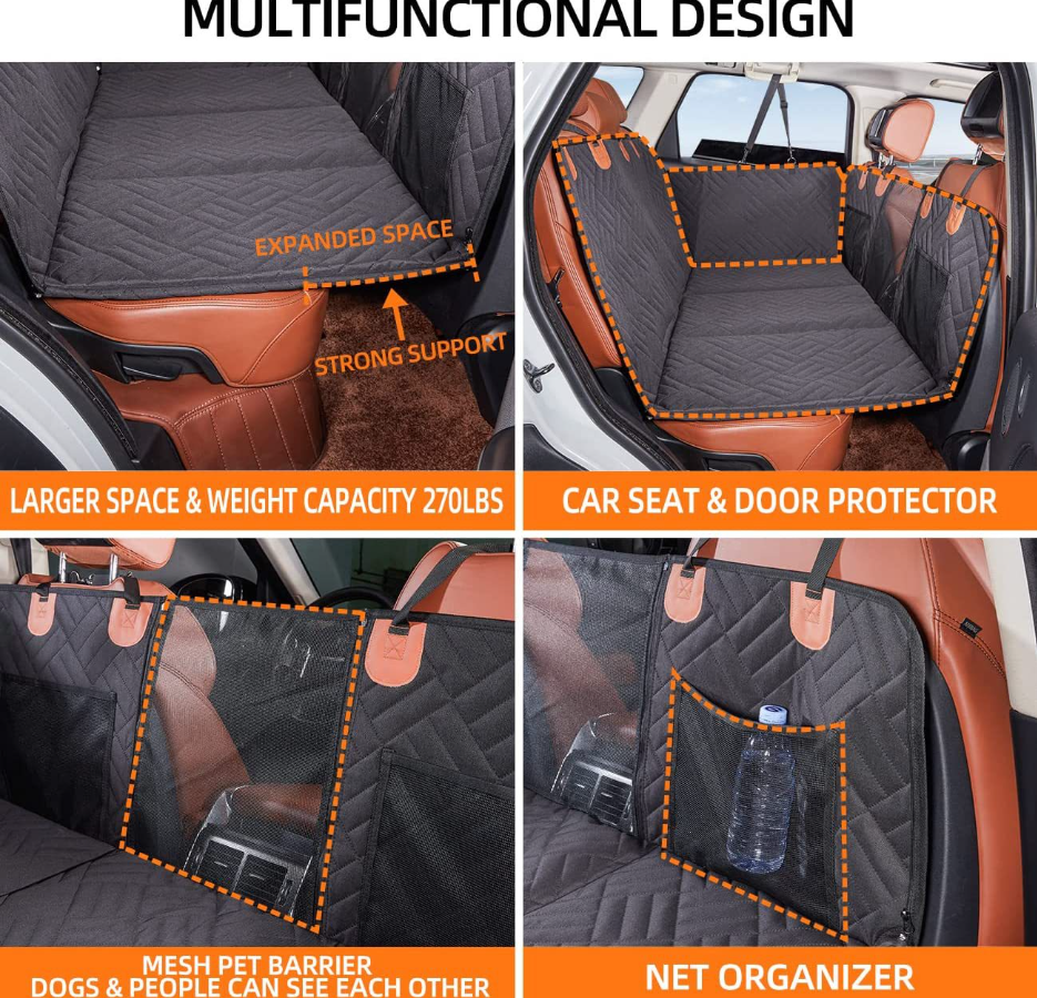 Waterproof Dog Car Back Seat Extender Bed, Breathable Non-Slip Pet Car Seat Cover Hammock, Foldable Travel Car Mattress for Rear Seat, Universal Auto Dog Cushion for Road Trip