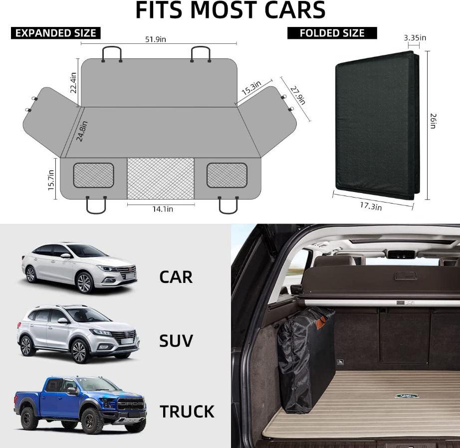 Waterproof Dog Car Back Seat Extender Bed, Breathable Non-Slip Pet Car Seat Cover Hammock, Foldable Travel Car Mattress for Rear Seat, Universal Auto Dog Cushion for Road Trip