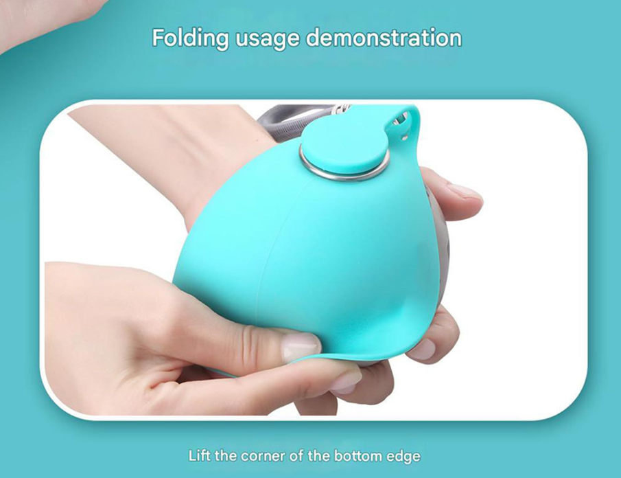Foldable Silicone Dog Travel Bowl with Lanyard Hook, Portable Round Outdoor Pet Water Cup for Walking Hiking Travel