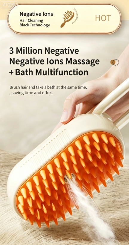 Electric Pet Sprayer Brush for Dogs & Cats, One-Click Spray Anti-Static Floating Hair Remover, Negative Ion Grooming Massage Comb, Multifunctional Pet Bath Brush for Shedding & Cleaning