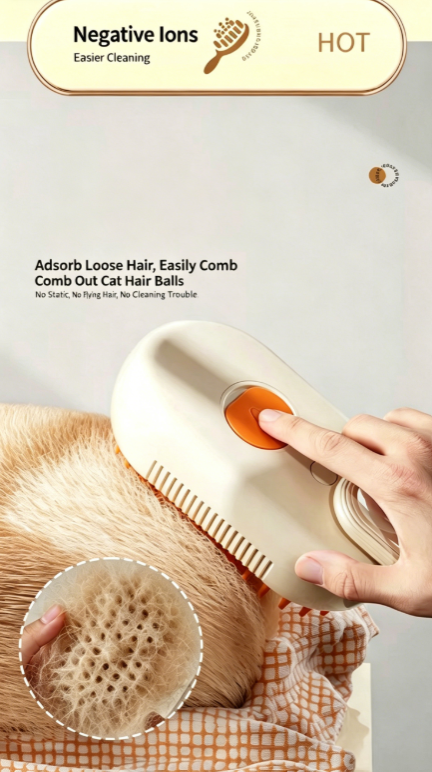Electric Pet Sprayer Brush for Dogs & Cats, One-Click Spray Anti-Static Floating Hair Remover, Negative Ion Grooming Massage Comb, Multifunctional Pet Bath Brush for Shedding & Cleaning