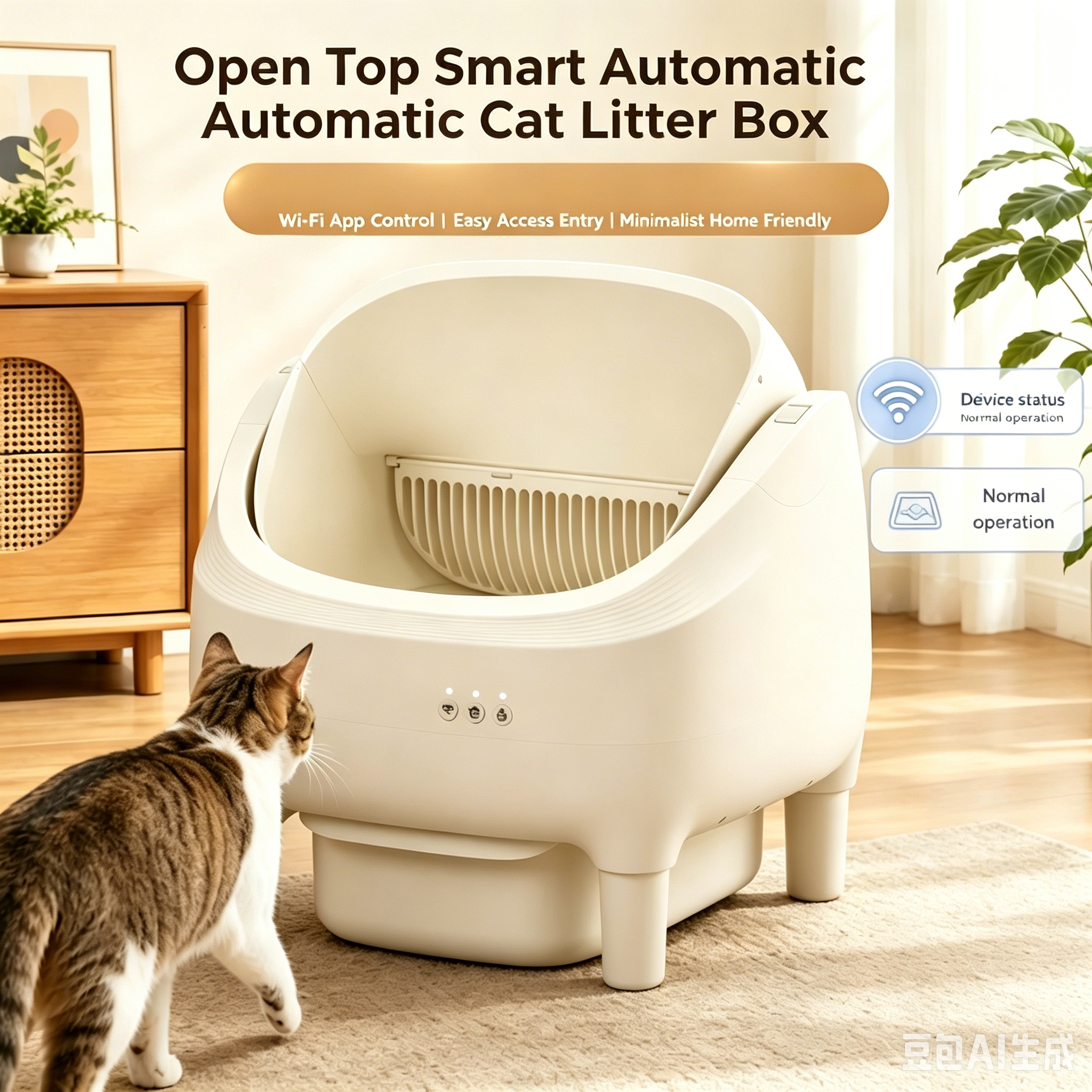 76L Open Top Automatic Cat Litter Box, Large Smart Self-Cleaning Cat Toilet, Odor Control & Splash Proof Cat Supplies with Auto Poop Scoop
